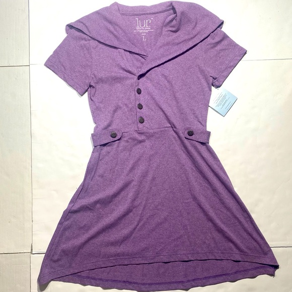 Lur Fashion For Charge 55% Rec Cotton 45% Rec Polyester Purple Dress NWT Size L - Picture 1 of 14